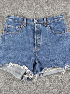 Levi's Blue High-Waist Frayed Denim Shorts